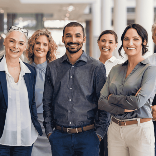 Corporate team posing for photo
